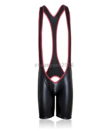 Bondage Men Patent skórzany zapaśnik Singlet Mankini Bodysuit Shorts Backless Thong AU652583287