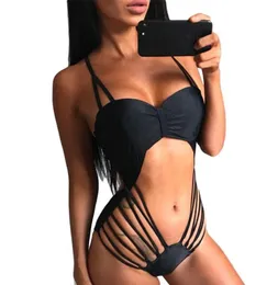 2020 Sexy Lundage Bandeau Trikini Strappy Swim Wathing Suit عالي قطع Monokini Thong Women Women One Piece Swimsuit7693726