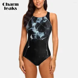 Mulheres Swimwear Charmleaks Mulheres Sports Swimsuit One-Peça Moda Impressão Profissional Atlético Banheira Oco Out Back Natação