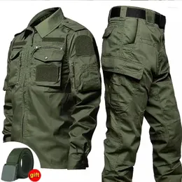 Calças táticas masculinas define homens ao ar livre respirável múltiplos bolsos treinamento de combate militar camisas de manga longa ternos de carga uniforme