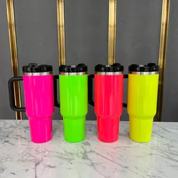 atacado a granel Design de logotipo personalizado gravado a laser em branco sublimação cores neon 30 onças 40 onças H2.0 copo extintor com alça e canudo, vendido por caixa