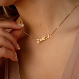 Ожерелье с именем на заказ для женщин, любой шрифт с цепочкой-коробкой, Золотая табличка с именем, ожерелье с именем друга, идеальный подарок на день рождения, колье 240315