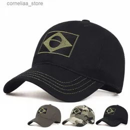 Bonés de bola tático boné de beisebol dos homens verão brasil bandeira proteção solar snapback boné masculino moda casual golfe chapéu de beisebol airsoft haty240315