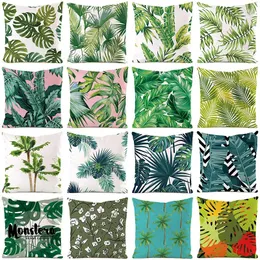 Travesseiro Plantas Tropicais Impresso Capa 45x45cm Folhas de Coqueiro Decoração de Casa Fronha para Sofá