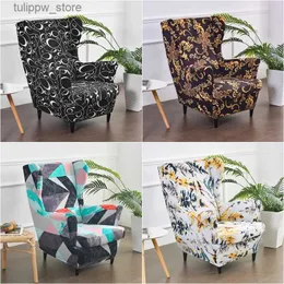 Stuhlhussen ical Sloping Wing Chair Cover Elastic King Back Sesselhussen Wingback Single Sofa Slipcovers Ottoman Footstool Cover L240315