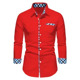 Mens Business Casual Colid Color Spliceed с длинным рукавом Polo рубашка на улице.