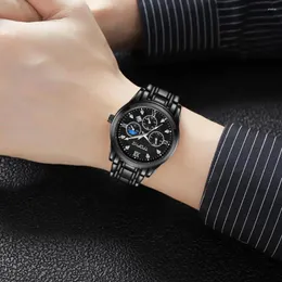 ساعة Wristwatches Moon Phase Hand Watch Luxury Chronograph Men's Watches for Business Dealal Wear Men Selegant