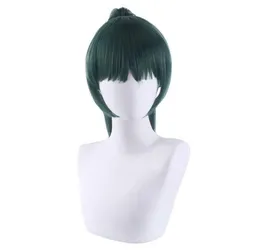 Anime jujutsu kaisen maki zenin cosplay Wig 50cm zielone ciepło odporne na syntetyczne włosy Pelucas Halloween Party Costume Wigs5084411