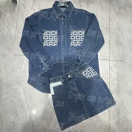 Denim feminino jaqueta saia conjunto de luxo manga longa jean casaco roupas casuais saias curtas conjunto jaquetas