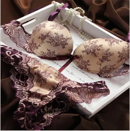 Marca romântica francesa preta vermelha renda bordado cetim impressão sutiã e calcinha conjuntos de roupas íntimas sexy lingerie