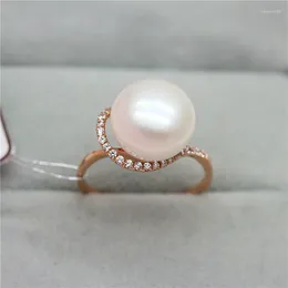 Cluster Rings 585 Purple Gold Inlaid Pearl For Women Adjustable Plated 14K Rose Natural Crystal Light Luxury Wedding Jewelry Gift