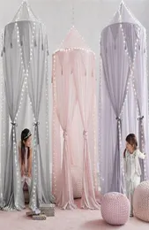 純粋な色シンプルデザインキッドベビーベッドキャノピーベッドカバー蚊ネット高品質の綿の寝具丸ドームテント家庭用6571162