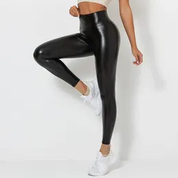 Kvinnors byxor 2024 sexig faux pu läder leggings vintage bulift fitness elastiska tights byxor high street midjed penna