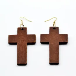 Висячие серьги-люстры из натурального дерева с крестом для женщин, модные ювелирные изделия веры Whole307m