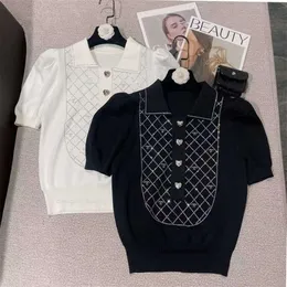 Verão de manga curta t camisa das mulheres casual camisa polo strass letras camiseta moletom de malha y2k curto topo de luxo marca colete