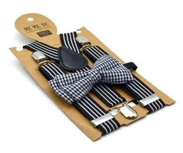 Fashion Children Striped suspender boys girls stripe elastic suspenderfloral printed Bows tie 2pcs sets kids Yshape adjustable b6895325