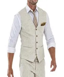 Men039S Vests Beige Linen Men Vest for Wedding Summer Suit 원피스 Wasitcoat v Neck Custom Groom Tuxedo Wasit 코트 패션 5112678