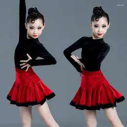 Abbigliamento da palcoscenico Costumi di danza latina per bambini Ragazze Abiti da allenamento autunno e inverno Gonna per bambini Abito ispessente