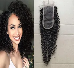 Peruansk mänskligt hår 2x6 spetsstängning med babyhår naturliga färg kinky lockigt jungfru hårstoppstängningar mitt del 1024inch2473526