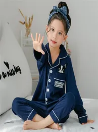 Spring and autumn children889s long sleeved pajamas suit for kids 100cottonSilk girls boys household clothes children Designer 73836601