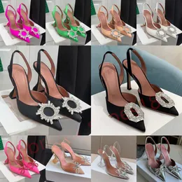 Designer-Sandalen, Kleidschuhe, Damen-Absätze, spitze Satin-Slingbacks, Fliege-Pumps, Kristall-Sonnenblumen-Sandale, hochhackiger Schuh, 10 mm, Luxus-Designer-Hochzeits-Absätze