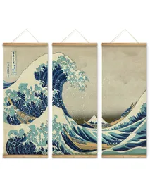 3pcs 일본 스타일 카나가와 장식 벽 예술 사진 거실을위한 나무 스크롤 그림 7599571