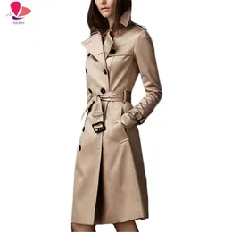 Trench Coat Women Autumn Khaki Black and Wine Red S2XL Doublebreasted Long Slim Windbreaker Feminina 240315