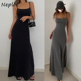Casual Dresses Neploe American Sexig Solid Strap Dress for Women Summer Slim Midja A-Line Y2K Grunge Mid-Length Bottoming Vestidos