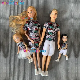 30cm Family Doll Mom Dad Ken and Kids 4 Dolls Set Play House Toy 1/6 Doll Toy for Girls Boys Birthday Gift 240307