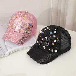 Ball Caps Korean Style Spring And Summer Trendy Women's Baseball Cap Sequin Peaked Parent-Child Sunshade Breathable Net Hip Ho