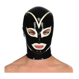 Bras sätter Monnik Latex Hood Rubber Unisex Mask Open Eyesmouth med vit trim och bakre dragkedja handgjorda för Catsuit Cosplay Party