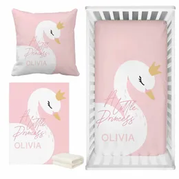 LVYZIHO Pink Cute Swan Crib Sheet Set Custom Name Baby Girl Bedding Shower Gift 240313