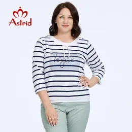 Astrid Autumn Women T-shirt Casual Bawełna Top Kobiety Plus Size TEE TEE ROPE Diamond Craft Długie rękawy Ubranie 240315