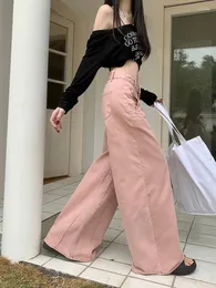 Damen Jeans Benuynffy Pink Wide Leg American Fashion Vintage High-Waist Loose Straight-Leg Hose Streetwear Y2k Kleidung