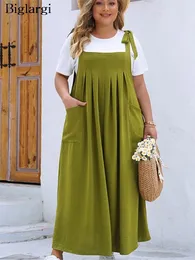 Plus Size Spring Summer Long Sleeveless Slip Dres Ruffle Pleated Loose Casual Ladies Dresses Fashion Korean Woman Dress 240312