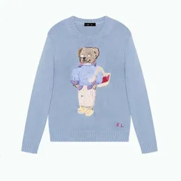 Ralphs Designer Women's Wind New Blue Rl Little Bear Pattern Weaving Flower Embroidery Knitwear Womens Casual Round Neck Knitted Pullover Sweater 77SQ