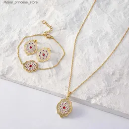 Wedding Jewelry Sets Luizada February 2023 New Fashion High Quality Stainless Steel Womens Jewelry Set Banquet Ruby Necklace Jewelry Accessories Q240316