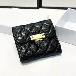 Dreifach faltbare Geldbörse aus Kalbsleder für Damen, quadratische Designer-Tasche, 11 cm, goldene Schloss-Hardware, Diamantgitter, kurzer Kartenhalter, Geldbörse, Luxus-Clutch, Münzfach, Vintage-Handtasche