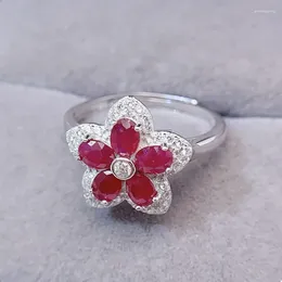 Klusterringar per smycken naturlig riktig röd rubinring blomstil 925 sterling silver 0,35ct 5st ädelsten fin l231218