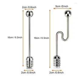 Stoviglie 2 pezzi Bastoncini per miele Mestolo in acciaio inossidabile Cucchiaio dritto e curvo Agitatore per bacchetta per contenitori in vaso