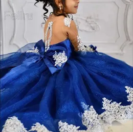 Girl Dresses Luxury Blue Sequined Dress 2-14T Children Formal Pageant Gala Prom Gown Bridesmaid Wedding Costume Graduation Clothes