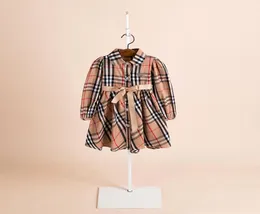 Brand Girls Plaid Dress Designer Kids Clothes Girls Birl Belt Lattice Dress Children Labelbreased Long Sleeve Dr5629038