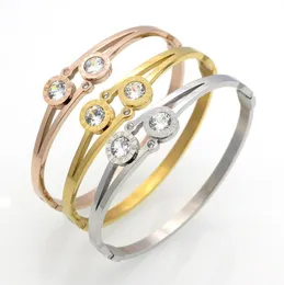 New letter inlaid double diamond zircon bracelet with snap open titanium steel rose gold stainless steel bracelet