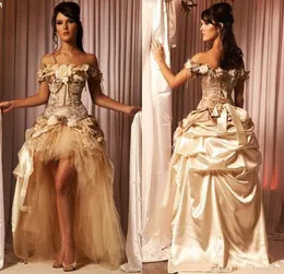 Vintage yüksek düşük Victoria Masquerade Balo Cups Prom Promes Off 3D Çiçek Korsa Gotik Cadılar Bayramı Akşam Elbisesi Plus Boyut6305303