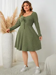 Plus size de malha listrado vestidos femininos mangas compridas sólido robe quadrado rendas pescoço queda raminho vestido oversized roupas femininas 240312