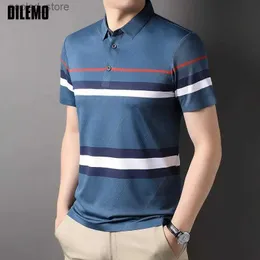 Homens camisetas Top Grade Tecnologia de Tingimento de Linho Sem Costura Nova Marca de Verão Camisa Polo Listrada Manga Curta Simples Casual Top Moda Mens Roupas Q240316