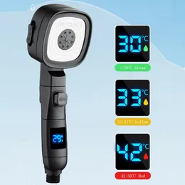Temperature Digital Display LED Shower Head 3Speed Pressurized Water Saving Onekey Stop Bathroom Accessories 240314