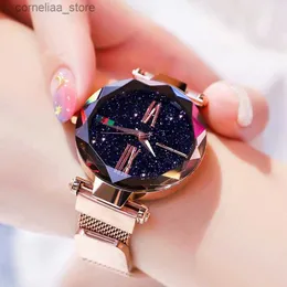 Inne zegarki luksusowe różowe złoto magnes gwiaździsty niebo nadgarstka dla kobiet żeńska nadgarstek wodoodporny reloJ Mjer Relogio feminino y240316