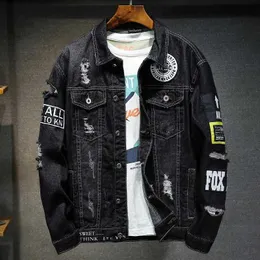 Spring And Fall New Denim Jacket Men's Label Loose Casual Ripped Denim Fashion Jacket T240316