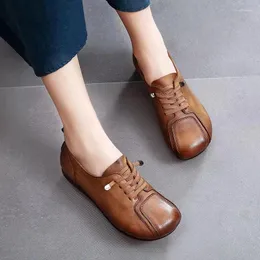 Casual Shoes Leather Single Women's Layer Cowhide British Style Small Flat Hand Rubbed Color